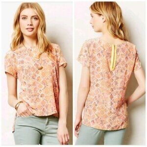 Anthropologie Fynn and Rose Tofino Snakeskin Print 100% Silk Short Sleeve Top XS